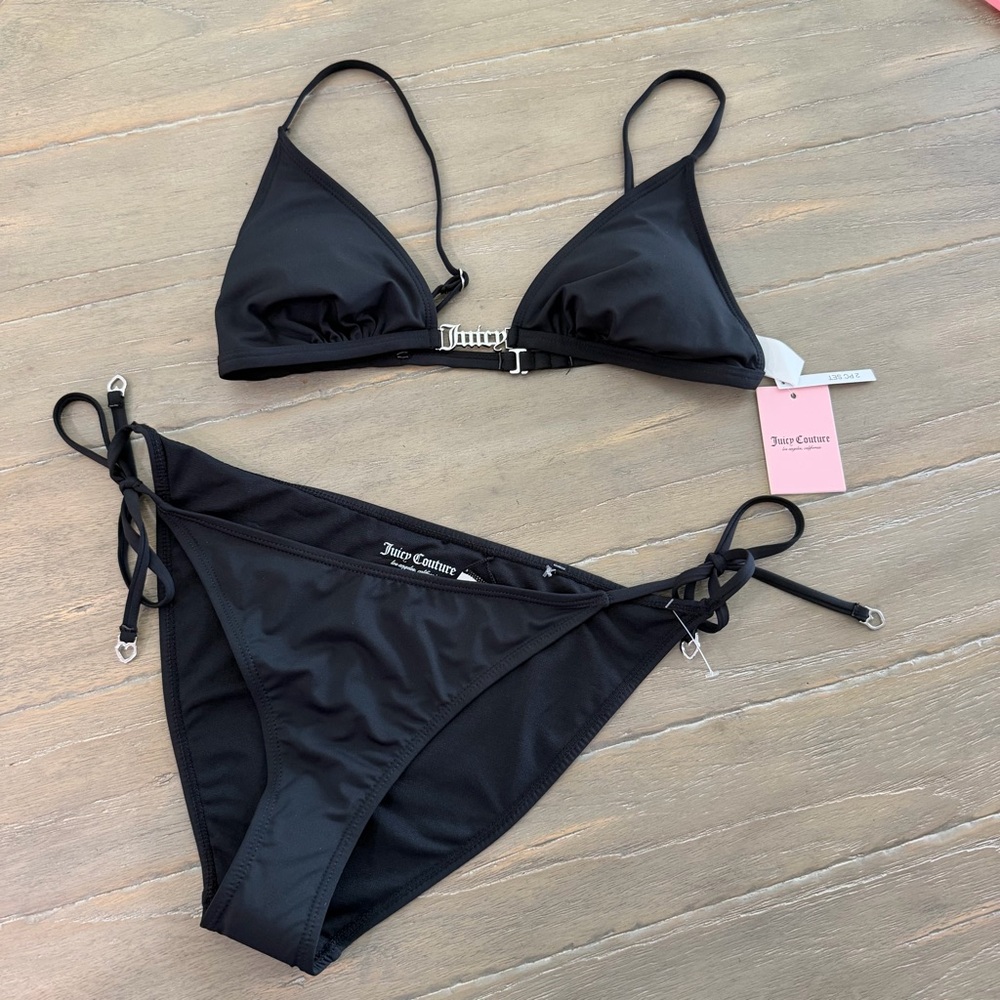Juicy Couture Black Triangle Side-Tie Bikini Set